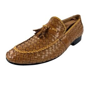 Mens Bogarete BV Dress Shoes Leather Braided Tassle Brown Sz 44 Loafers Slip On